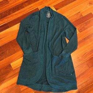 ⭐️ L.L. Bean SoftFlex Long Open Cardigan Size Medium, Dark Teal Heather